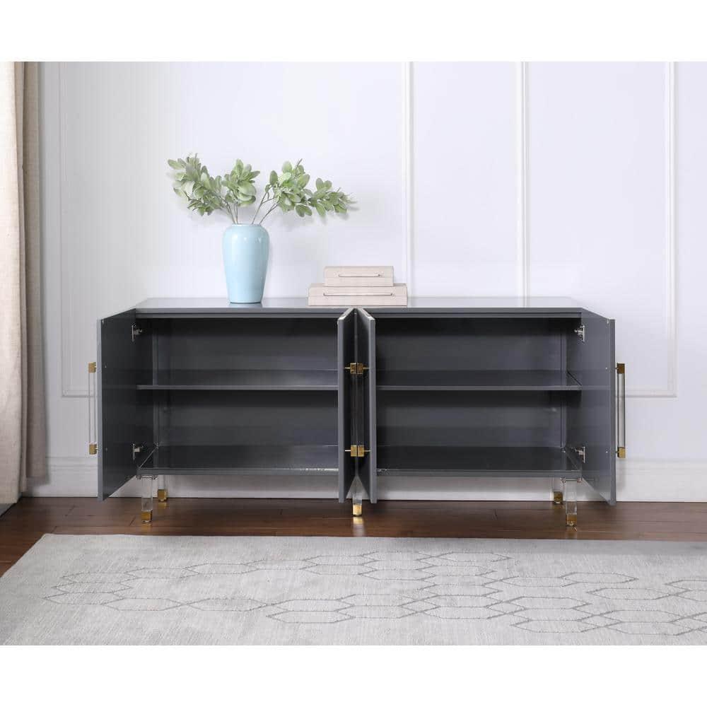 Best Master Furniture Fenella 65" Modern Wood Sideboard in Gray with Gold Accent