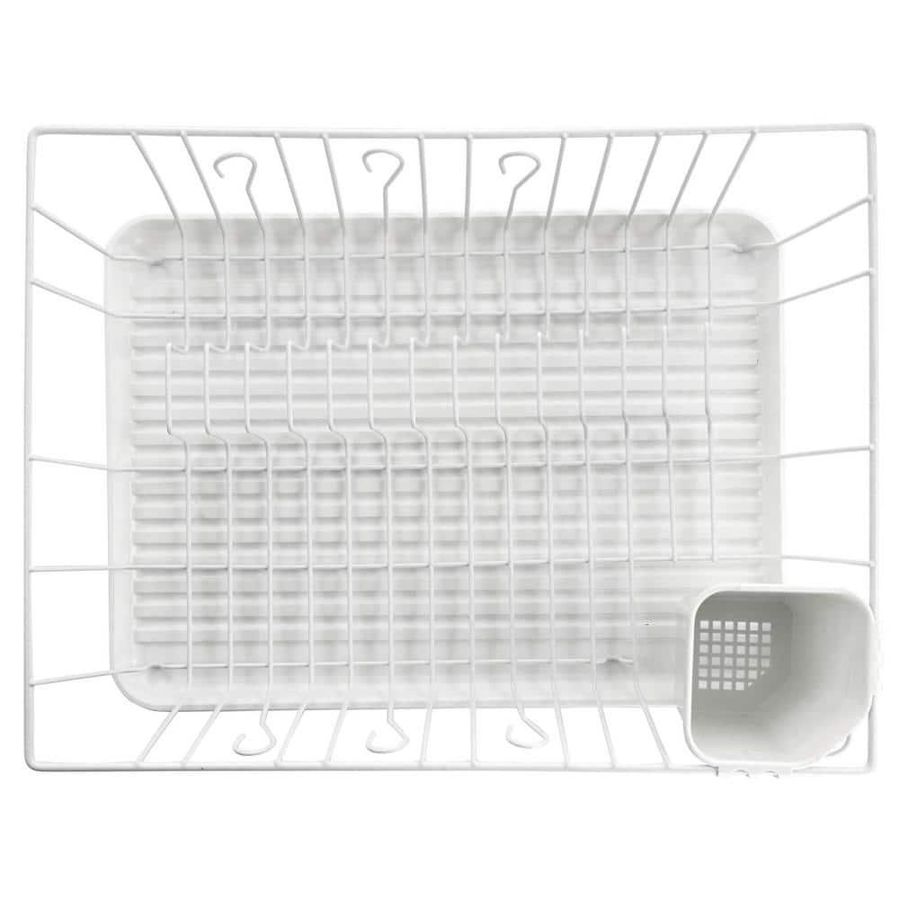 Mega Chef  White Iron Wire 17.5-inch Single-level Dish Rack with 14 Plate Positioners and a Detachable Utensil Holder