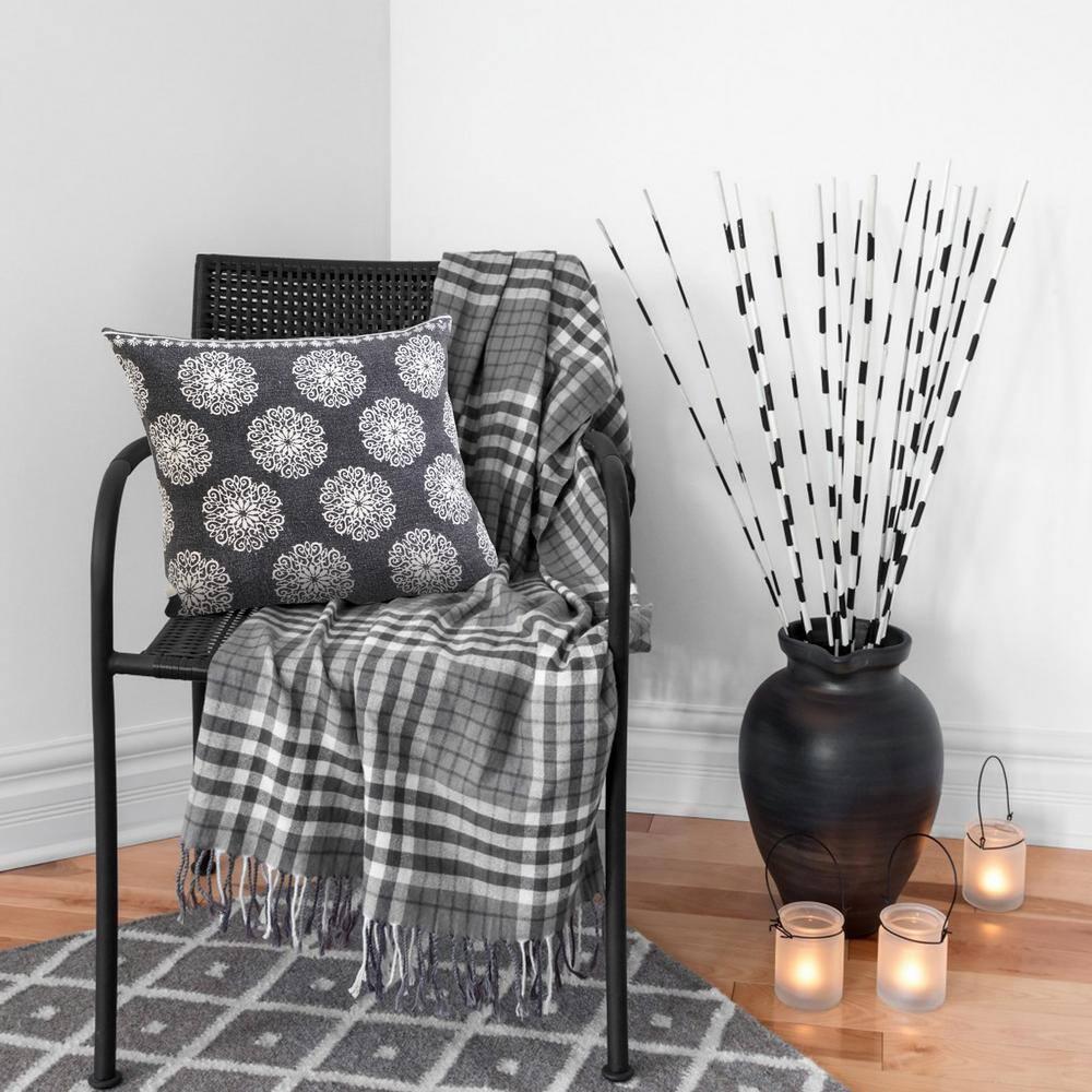 Ox Bay 20" x 20" Traditional, Bohemian, Vintage, Cottage Black, White, Multi-color Floral Cotton Throw Pillow , Zip Closure