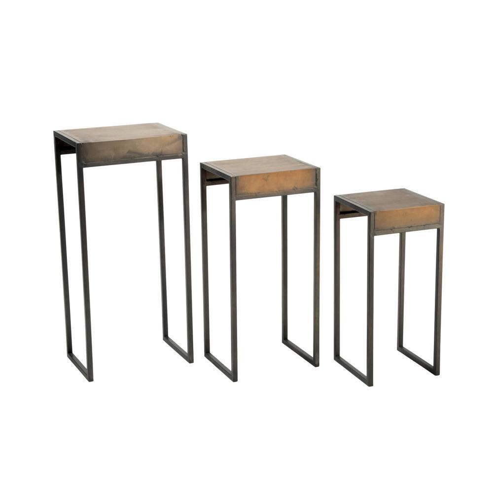 Tripar International Set of 3 Bronze and Black Rectangular Solid Side Table 29.50"