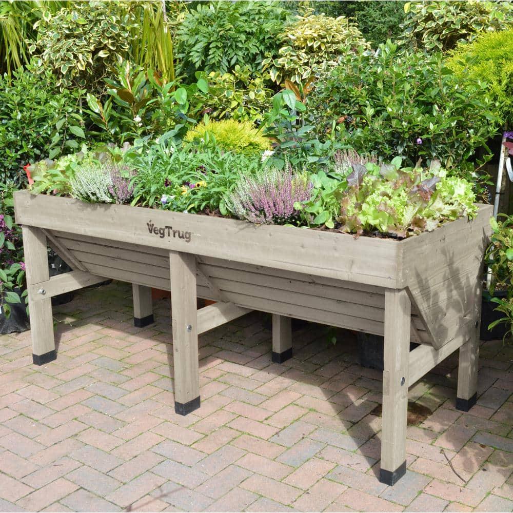 Gray Wash Wooden Raised Bed Planter for Outdoor Gardens