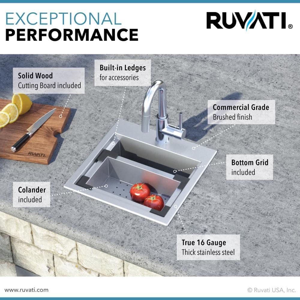 Ruvati Workstation Drop-in Topmount Bar Prep RV Sink 16 Gauge Stainless Steel