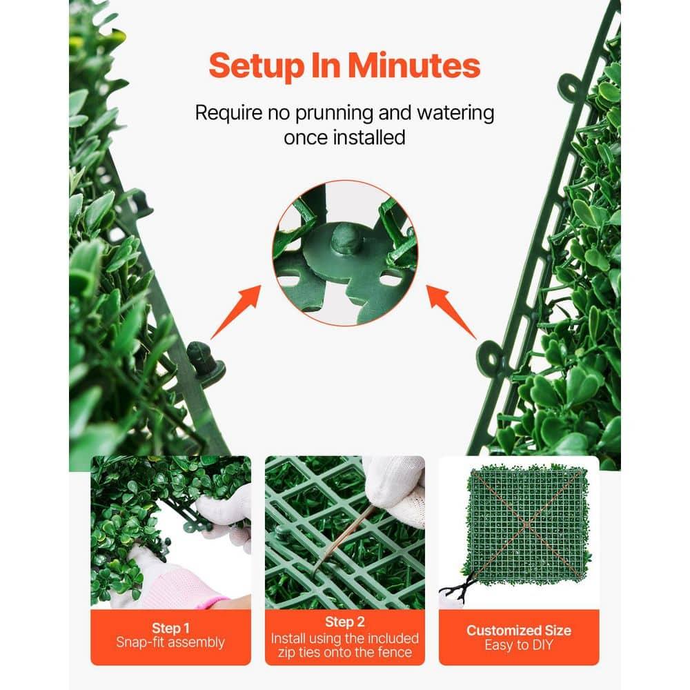 VEVOR Artificial Grass Wall Panels, 12 PCS 20 x 20 inch, 3D Combination Greenery Boxwood Panel for Indoor Outdoor Green Decor & Ivy Fence Covering, Privacy Backdrop Wall Hedge Screen for Garden