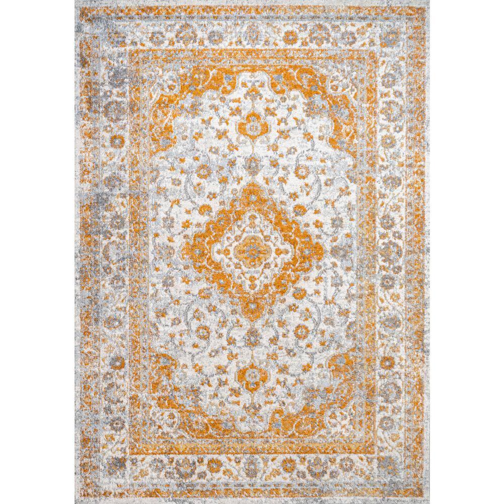 4'x6' Indhira Ornate Medallion Persian Area Rug, Orange/Cream - JONATHAN Y