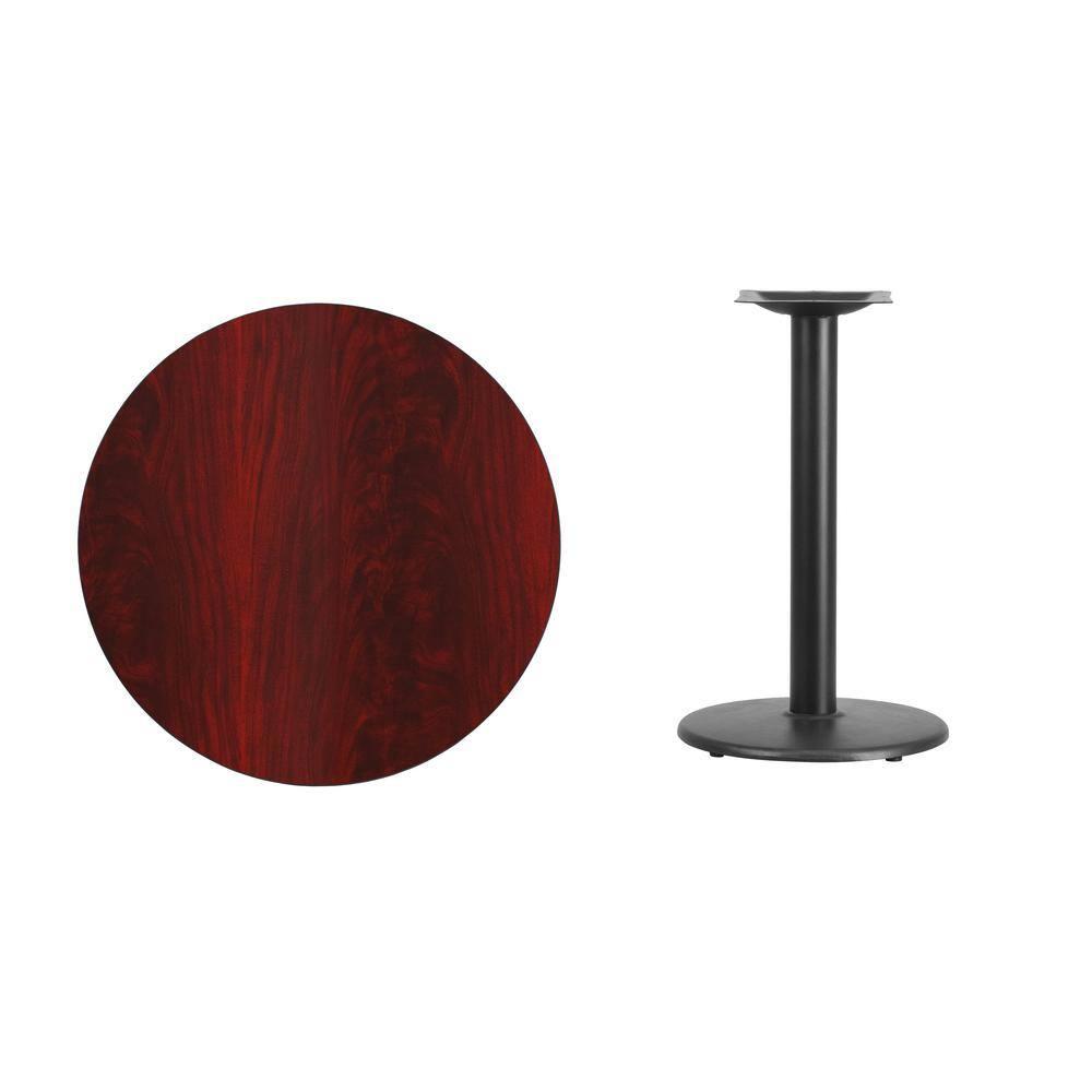 30" Round Mahogany Laminate Table Top With Table Height Round Base - Table Height Restaurant Table