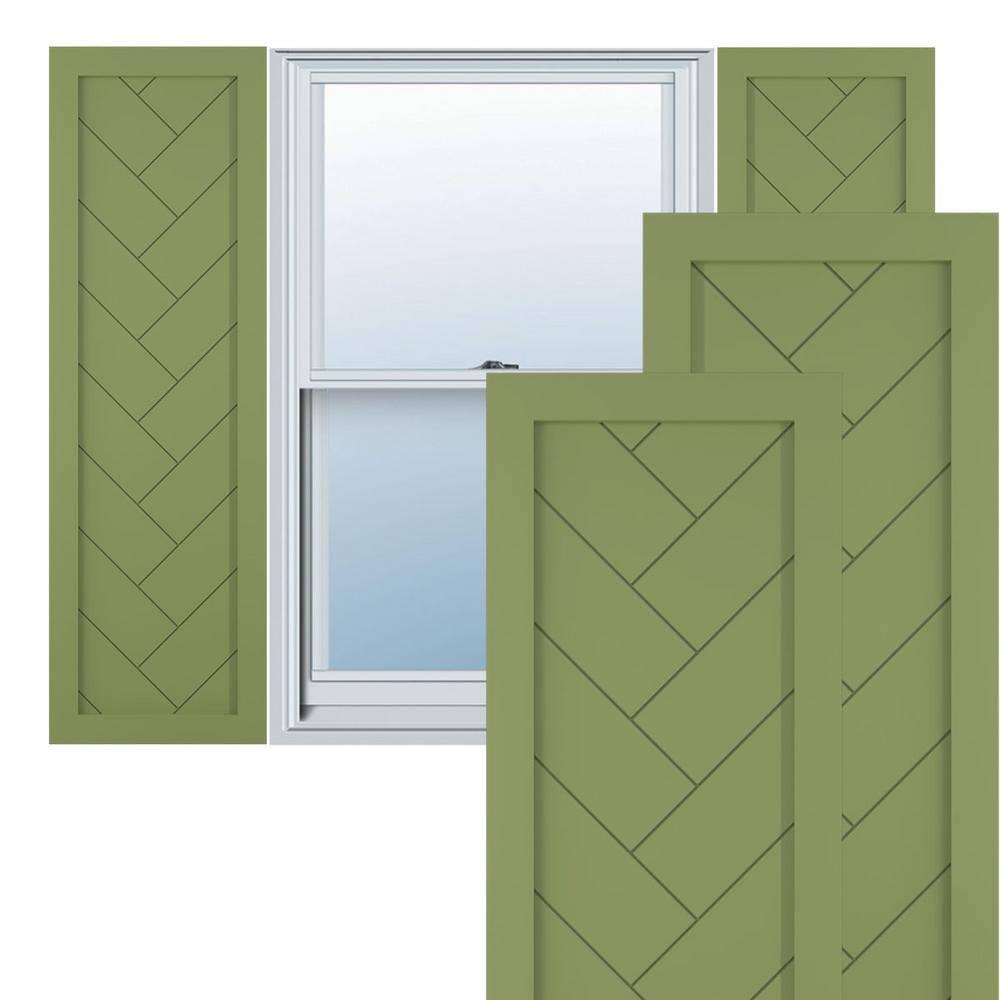 Ekena Millwork 18"W x 31"H True Fit PVC Single Panel Herringbone Modern Style Fixed Mount Shutters, Moss Green (Per Pair - Hardware Not Included)