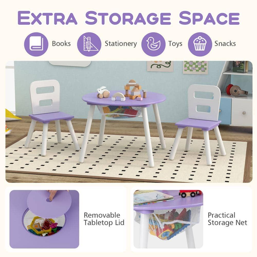 Costzon Kids Table and Chair Set, Wood Activity Table w/Center Mesh Storage, Children Furniture Gift for Boys & Girls, Ideal for Arts, Crafts, Snack Time, Homework, Toddler Table and Chair Set, Purple