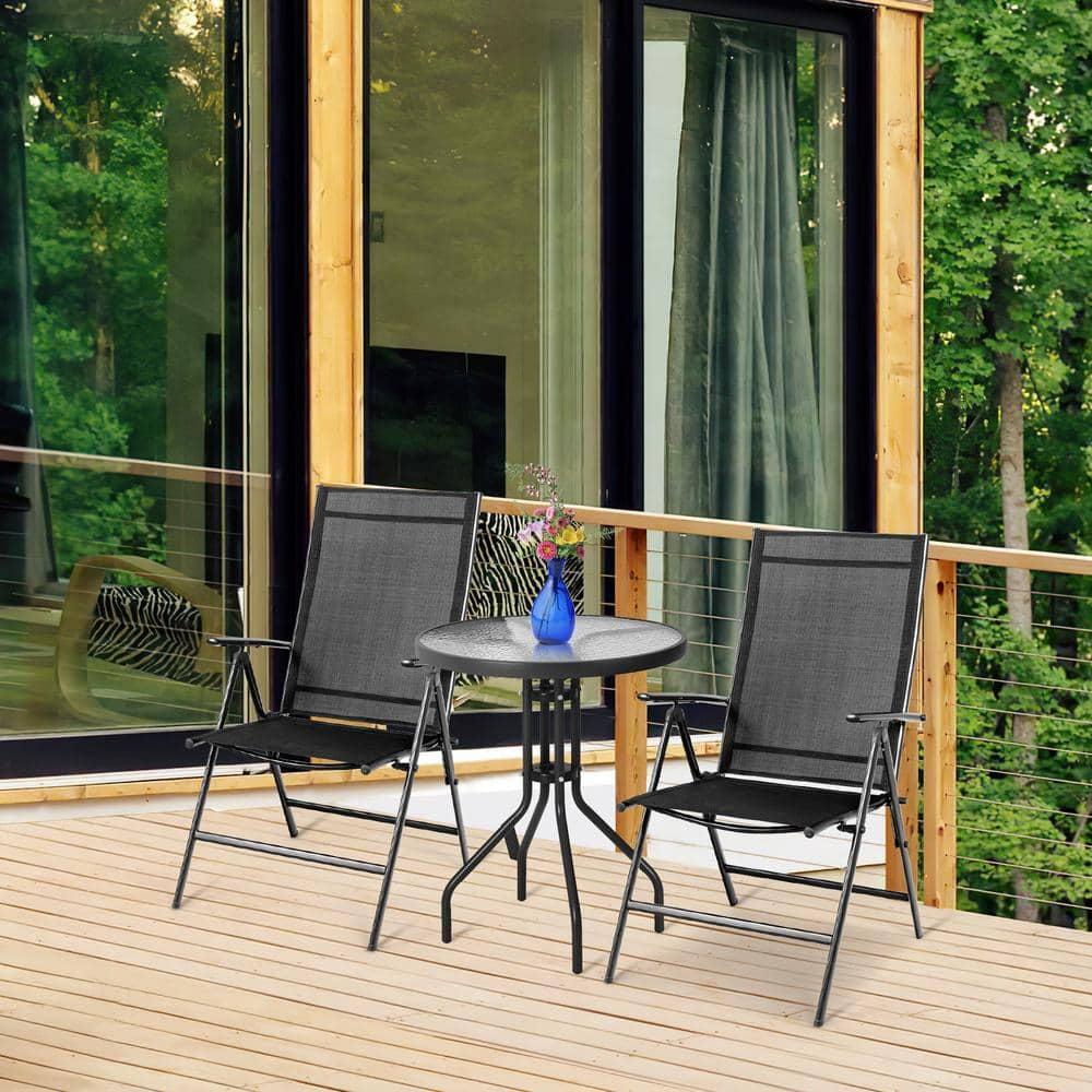 Costway Set of 2 Patio Folding Chair Recliner Adjustable  Black