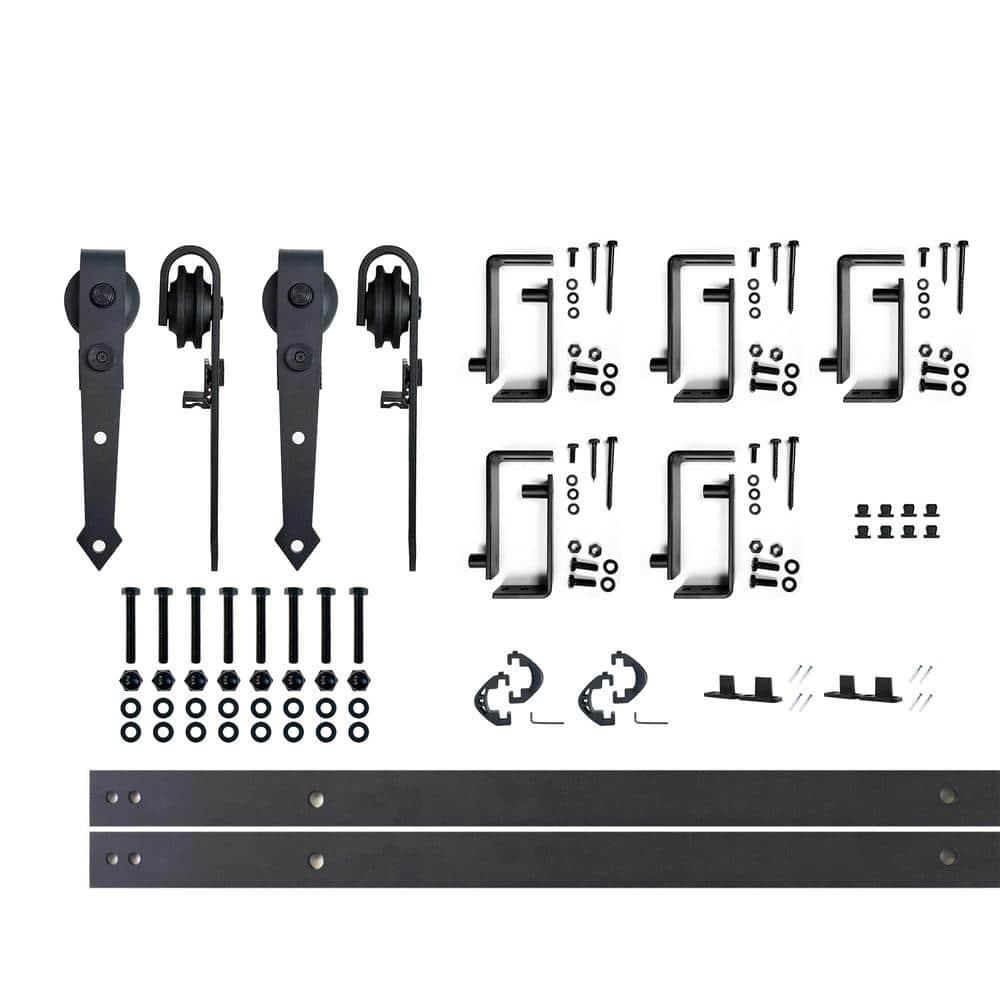 Homacer Black Rustic Arrow Design Double Track Bypass Two Door Hardware Kit( Door Not Included)