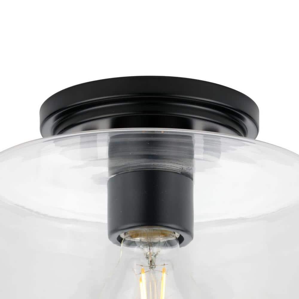 Progress Lighting, Adley Collection, 1-Light Flush Mount, Matte Black, Clear Glass Shade