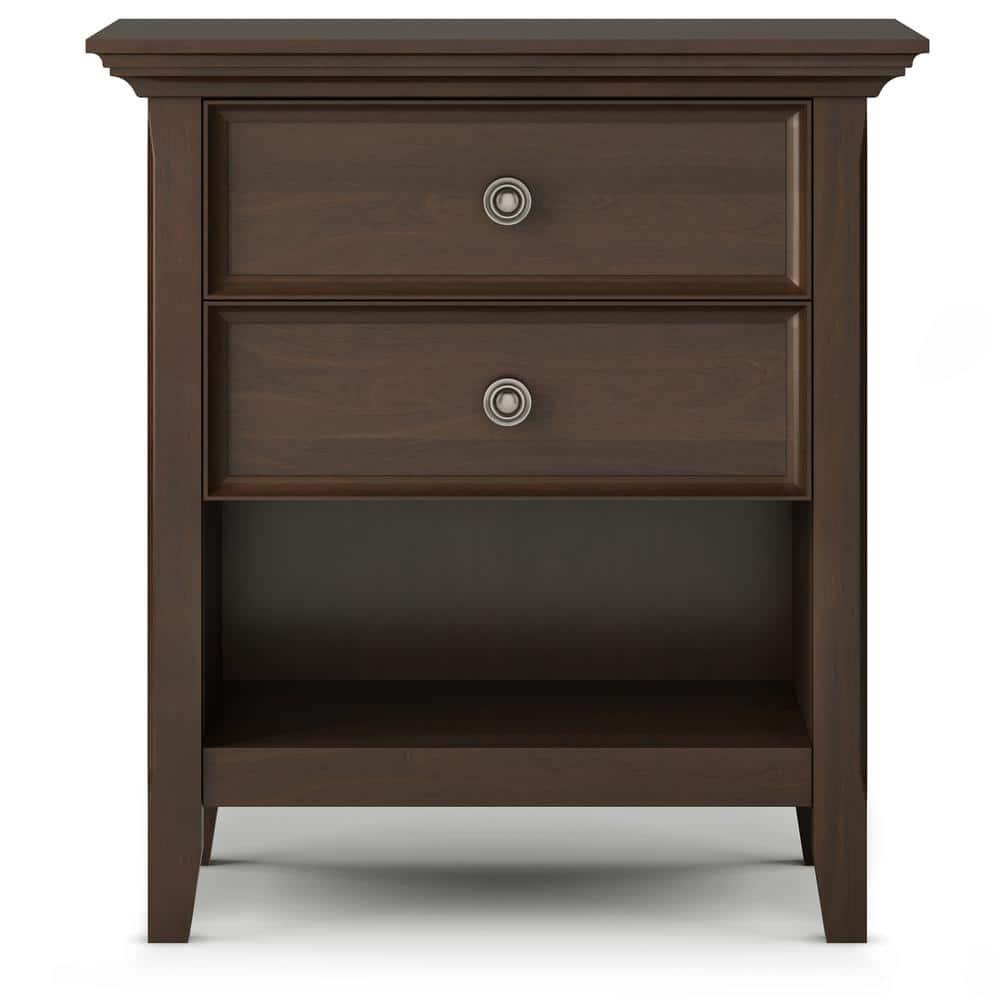 Simpli Home Amherst 24"W 2-Drawer Solid Wood Nightstand with Open Shelf