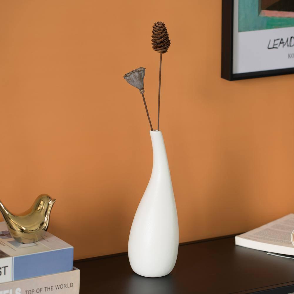 Uniquewise 10-inch Medium White Ceramic Water Drop Vase Modern Teardrop Shape for Home Decor - Perfect for Floating Shelves TV Stands Desks Bookshelves Side Tables Countertops and Contemporary Space