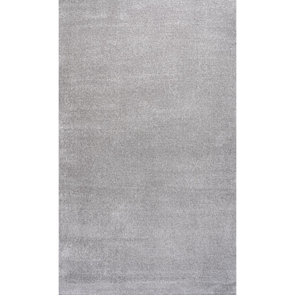 8'x10' Haze Solid Low-Pile Area Rug, Light Gray - JONATHAN Y
