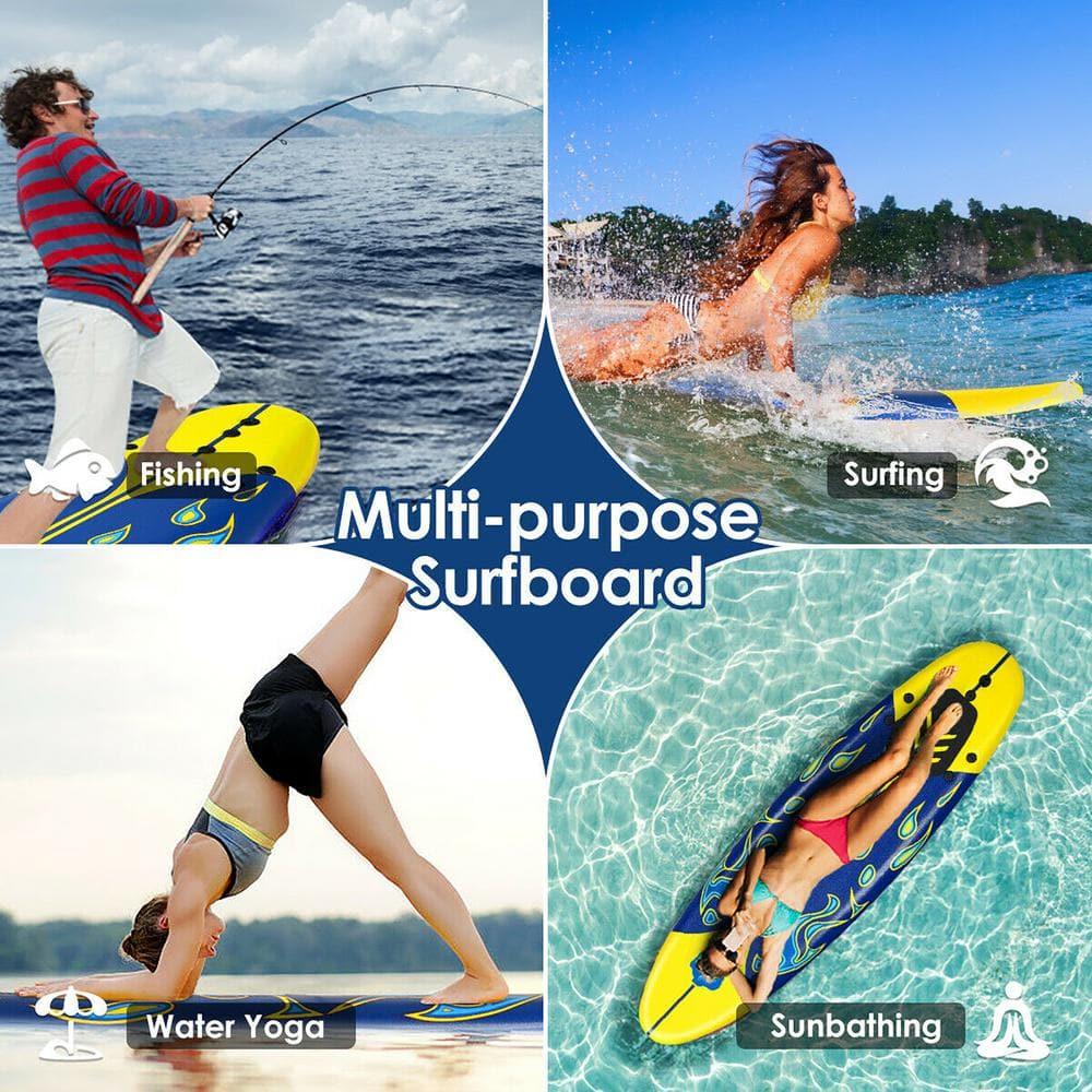 Costway 6' Surfboard Foamie Body Surfing Board W/3  Fins & Leash for Kids Adults Yellow