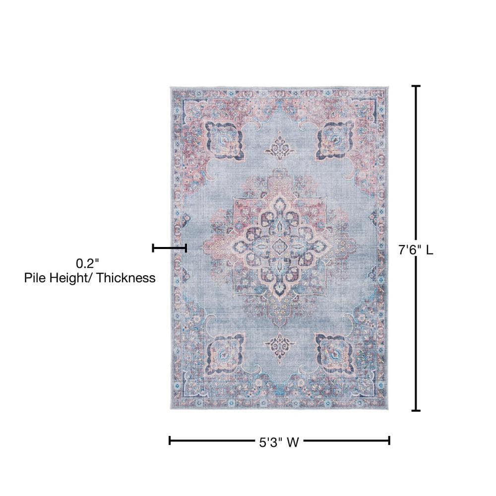 Serapi SEP580 Power Loomed Machine Washable Skid-Resistant Indoor Area Rug - Ivory/Blue - 5'3"x7'6" - Safavieh