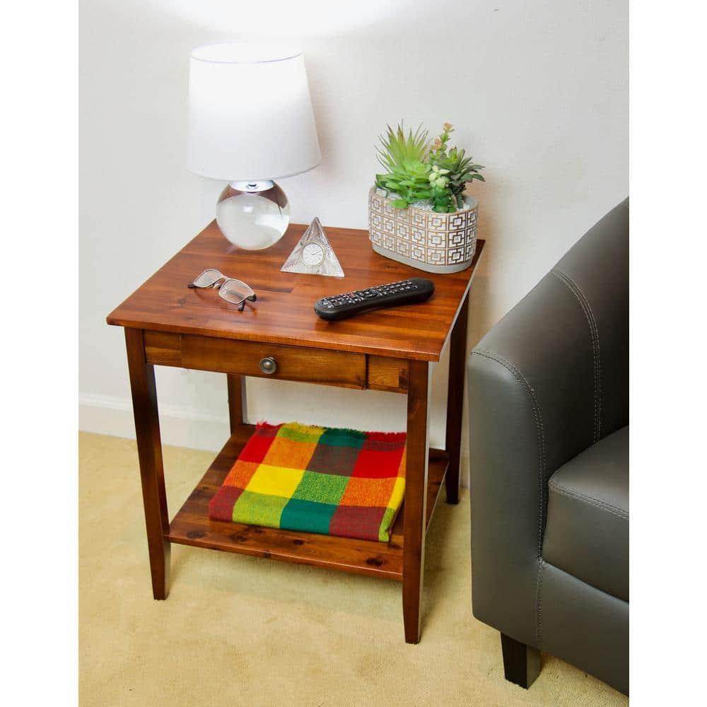 Casual Contemporary Living 2-Tier Solid Acacia End Table with Drawer - Mahogany
