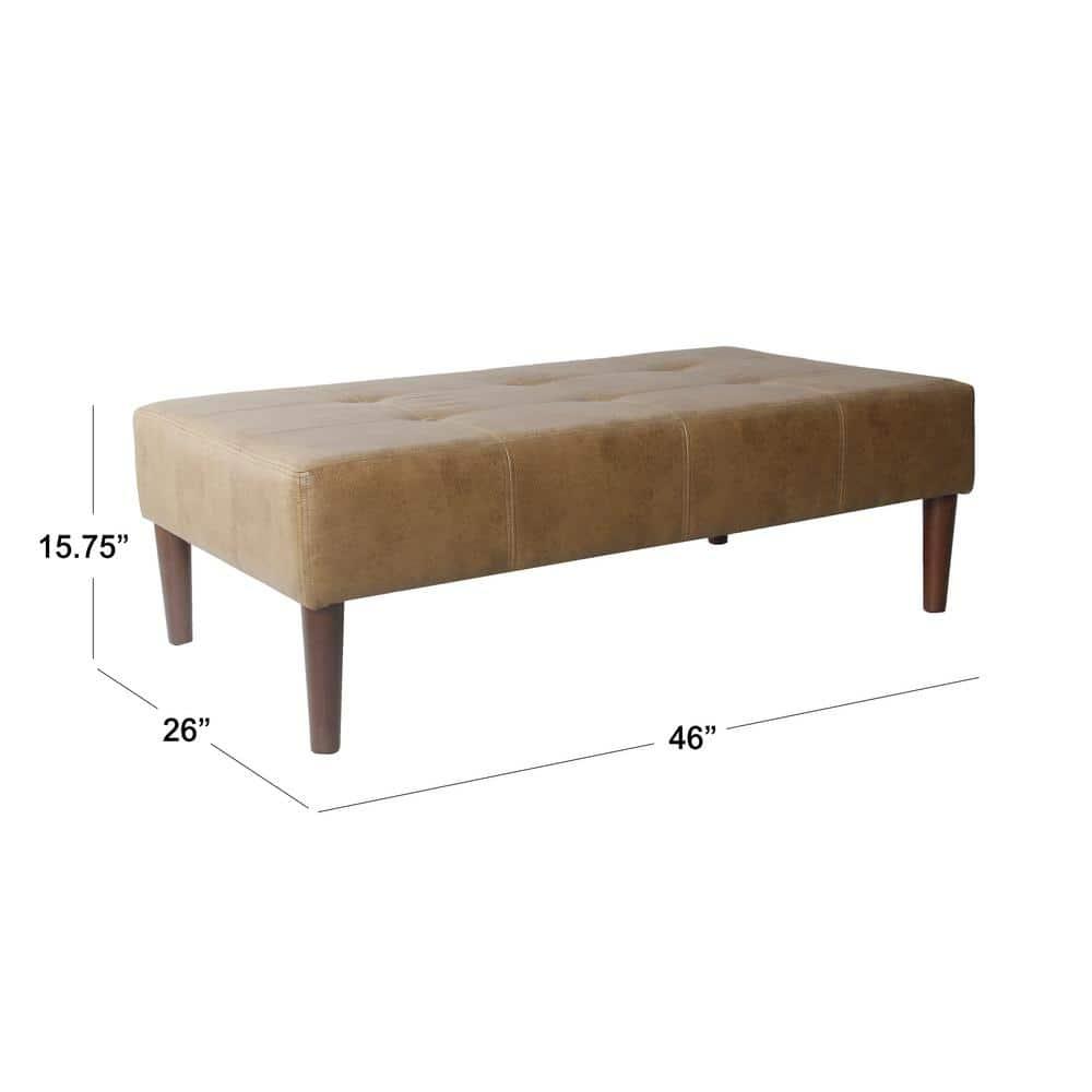 Adryanah Tufted Coffee Table Ottoman Bench - Light Brown Faux Leather