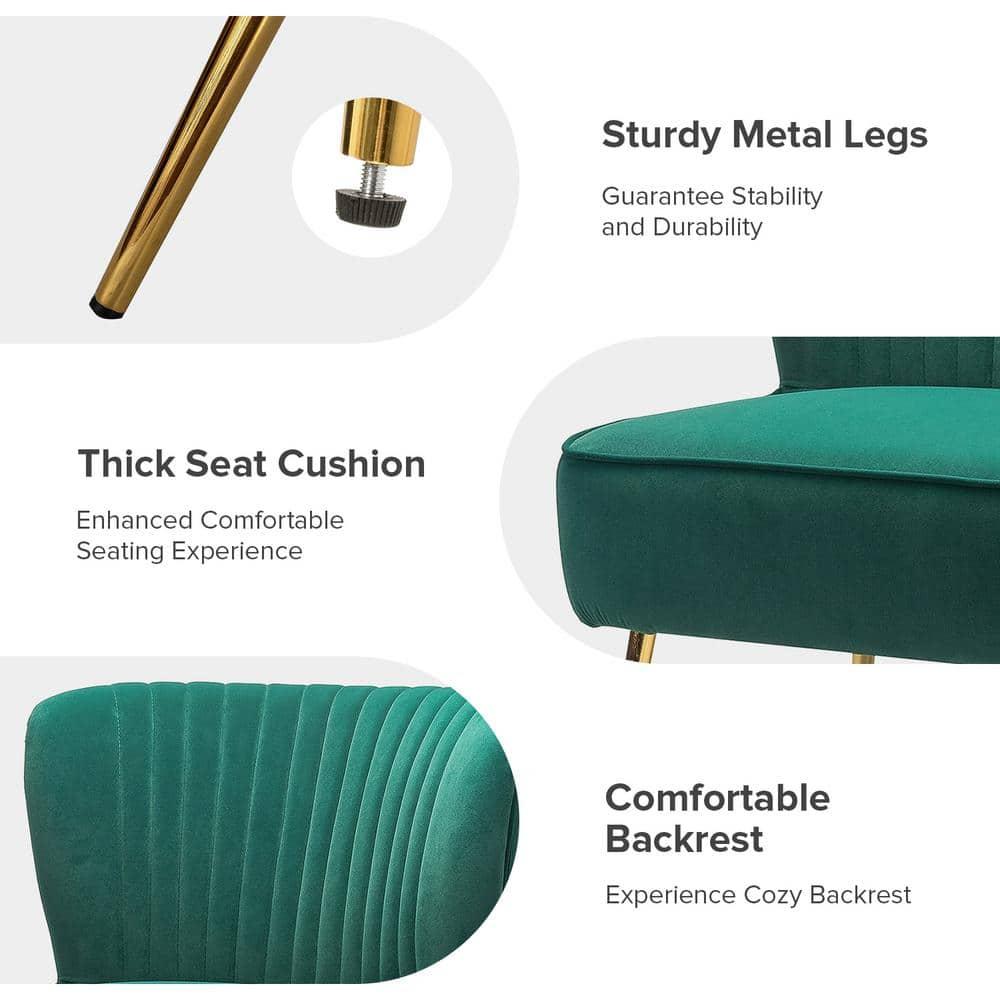 Velvet Accent Chair Set of 2 Upholstered Adult Side Chairs Gold Leg Home Bedroom Green