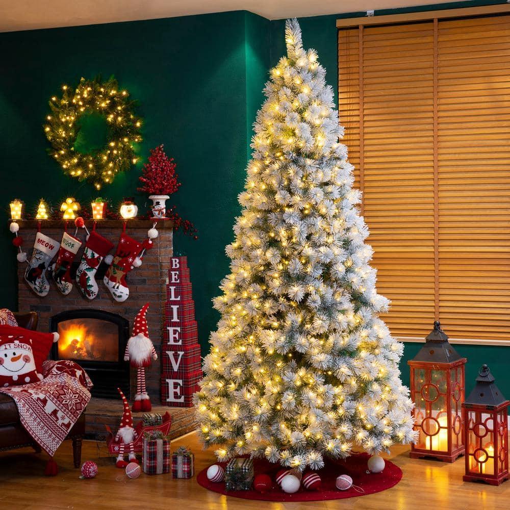 Glitz Design Glitzhome 9ft Pre-Lit Snow Flocked Artificial Pine Christmas Tree With 900 Warm White