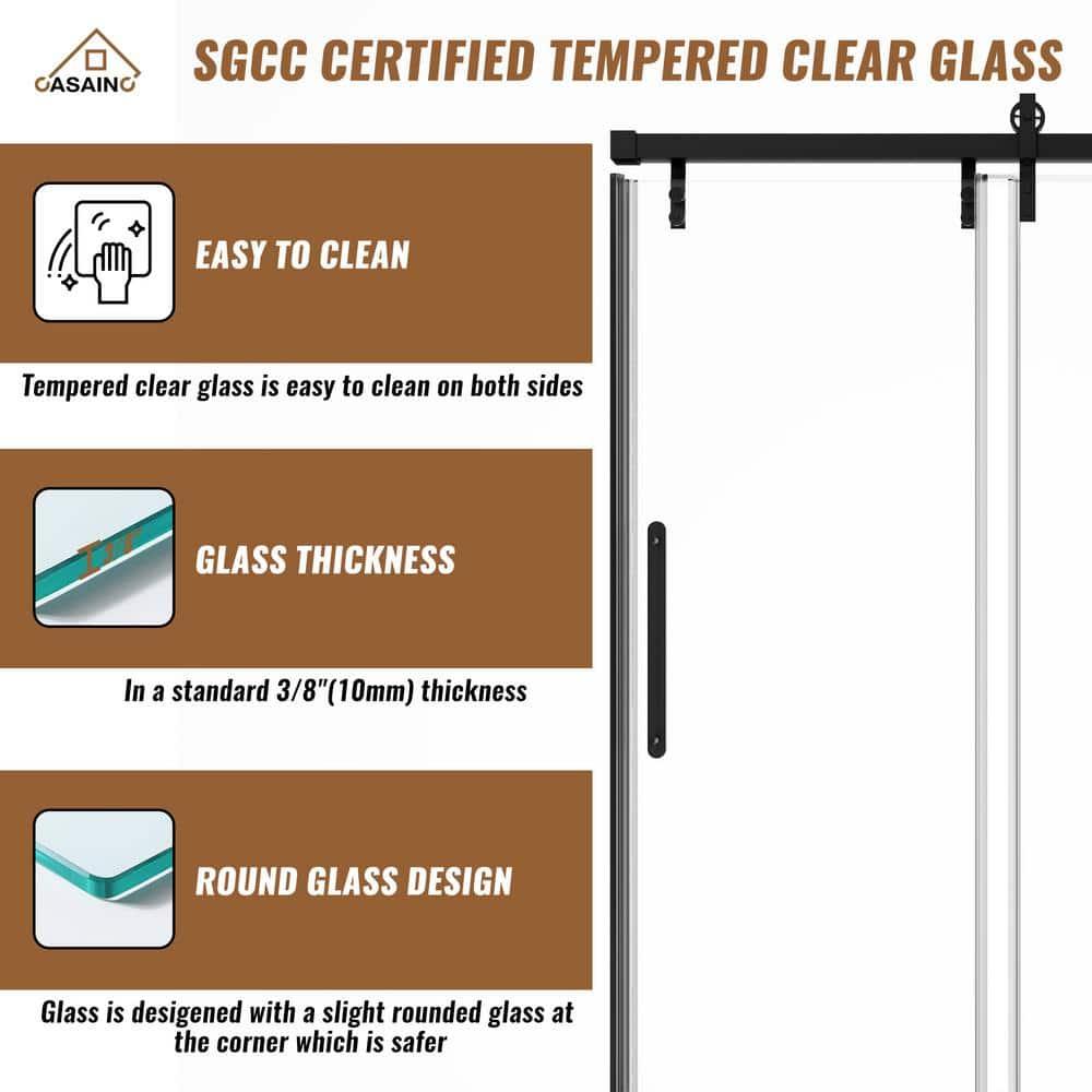 60" W x 76" H Frameless Shower Door Double Sliding 10MM Tempered Glass 304 Stainless Steel Hardware