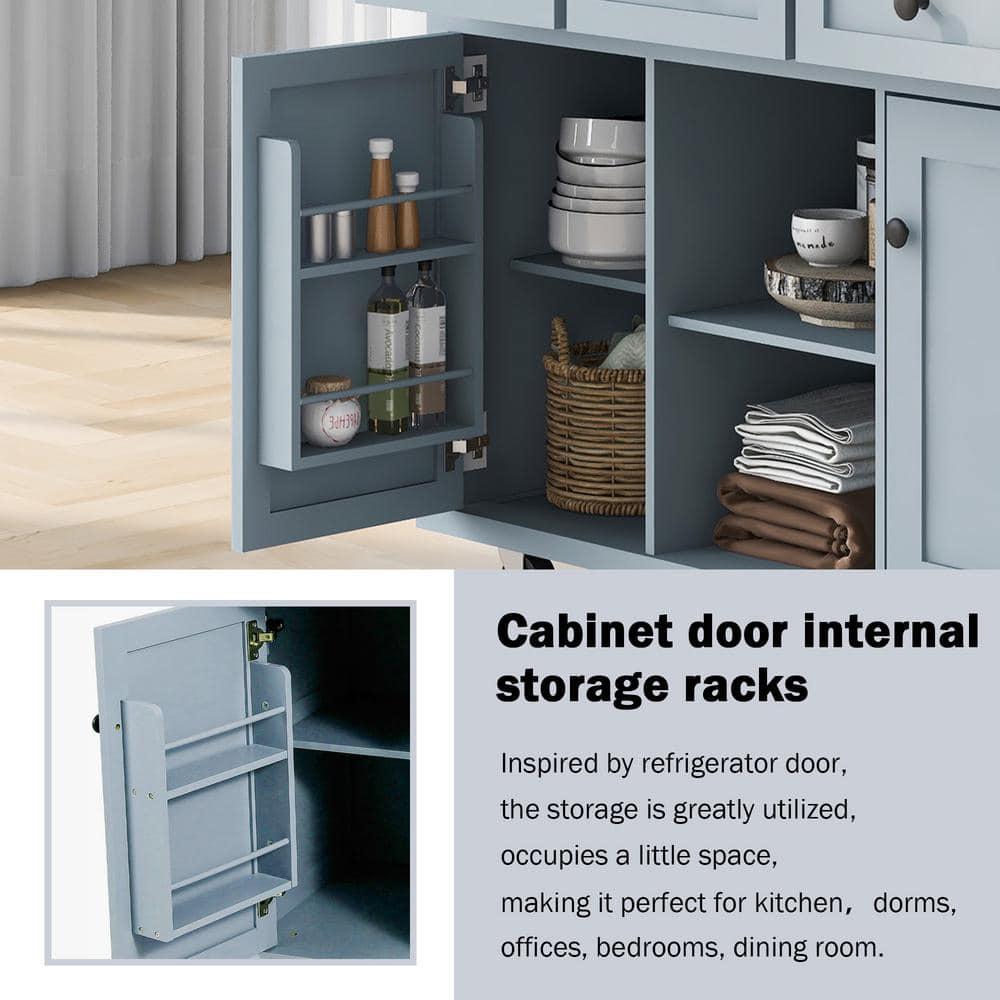 53.1" Kitchen Island Cart with Large Tabletop and Locking Wheels, Kitchen Trolley Cart with 4 Doors Cabinet & 2 Storage Drawers, Spice Rack & Towel Rack, Rolling Kitchen Island Cart, Grey Blue