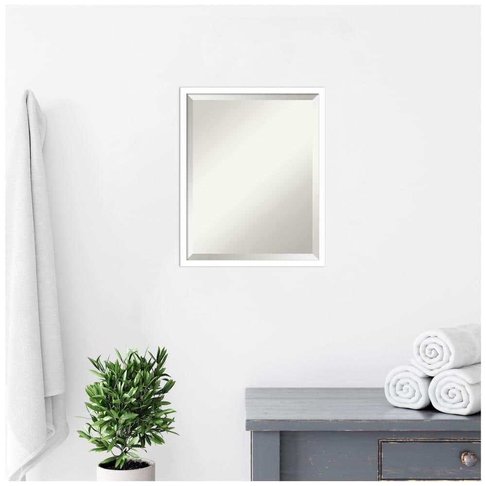 Amanti Art Beveled Wood Bathroom Wall Mirror - Svelte Frame Svelte White Outer Size: 17 x 21 in White