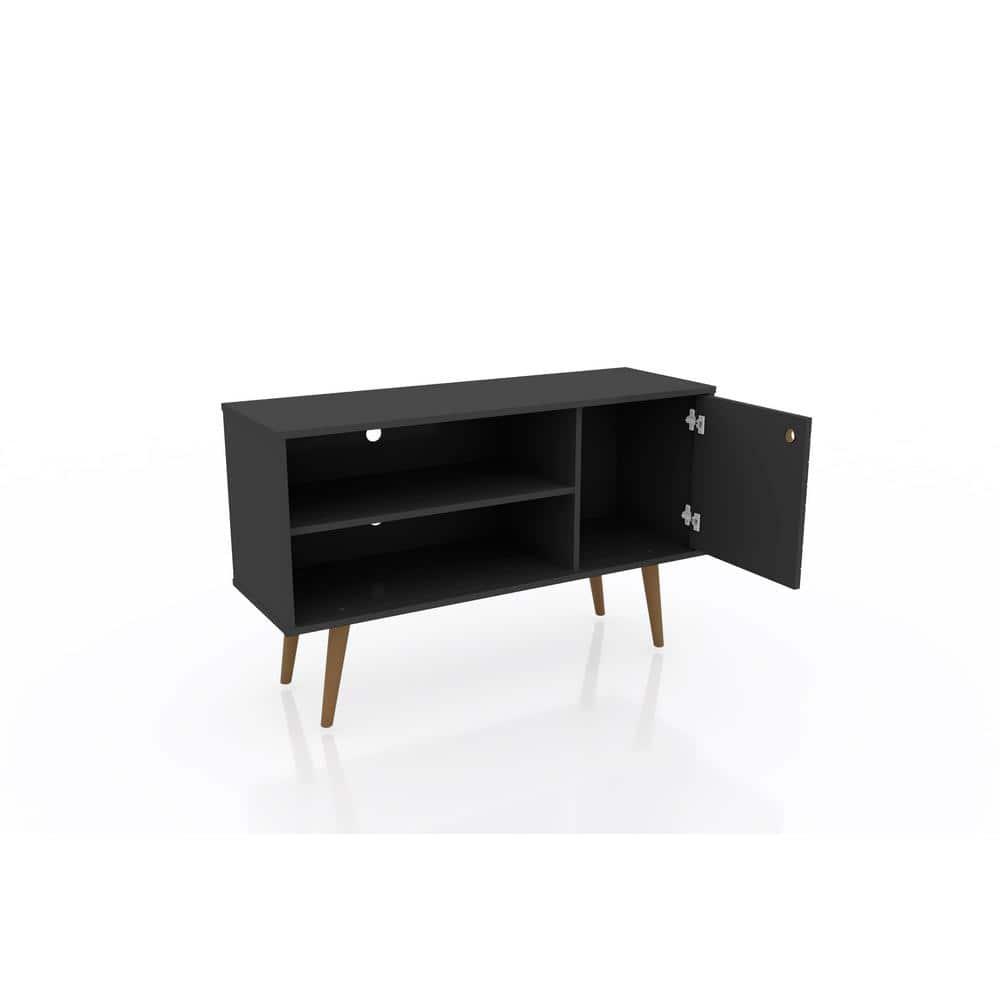 Liberty Mid-Century Modern 2 Shelves and 1 Door TV Stand for TVs up to 46" Black - Manhattan Comfort: Media Storage, Cable Management