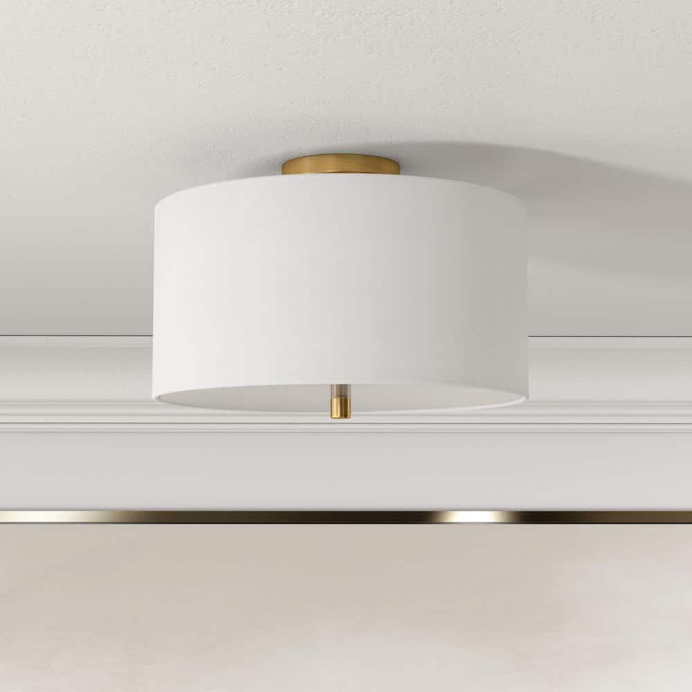 Evelyn&Zoe Ellis 16" Flush Mount with Fabric Shade in Brass/White