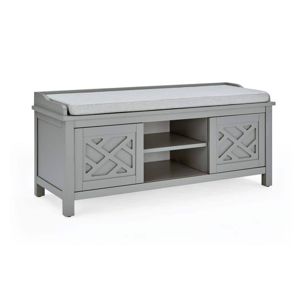 Alaterre Furniture Coventry 45 in. Pine Wood Storage Bench with Cushion, Entryway Organization & Decoration, 3 Adjustable/Removable Cubbies, Gray