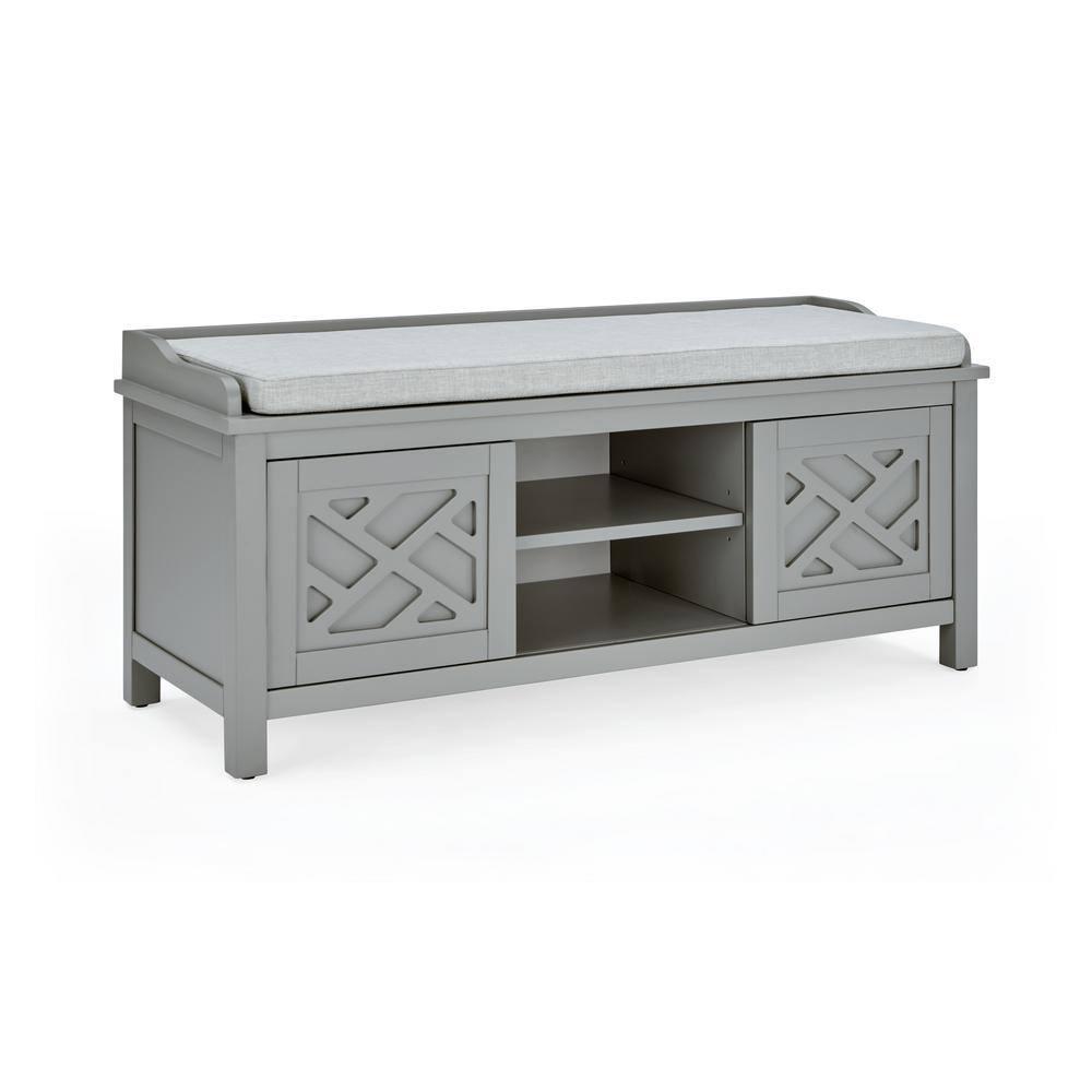 Alaterre Furniture Coventry 45 in. Pine Wood Storage Bench with Cushion, Entryway Organization & Decoration, 3 Adjustable/Removable Cubbies, Gray
