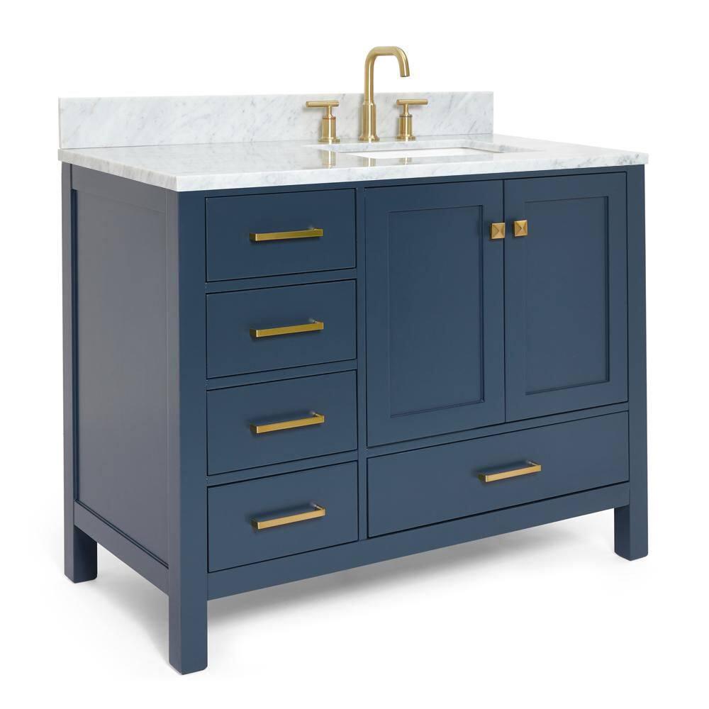 Midnight Blue Freestanding Vanity with Carrara Marble Top