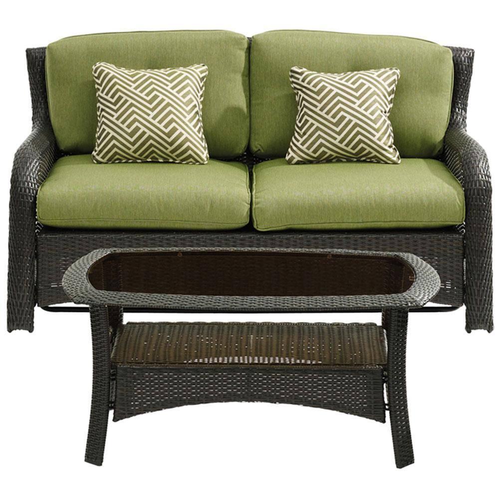 Hanover Strathmere 4-Piece Wicker and Steel Outdoor Conversation Set, Cilantro Green