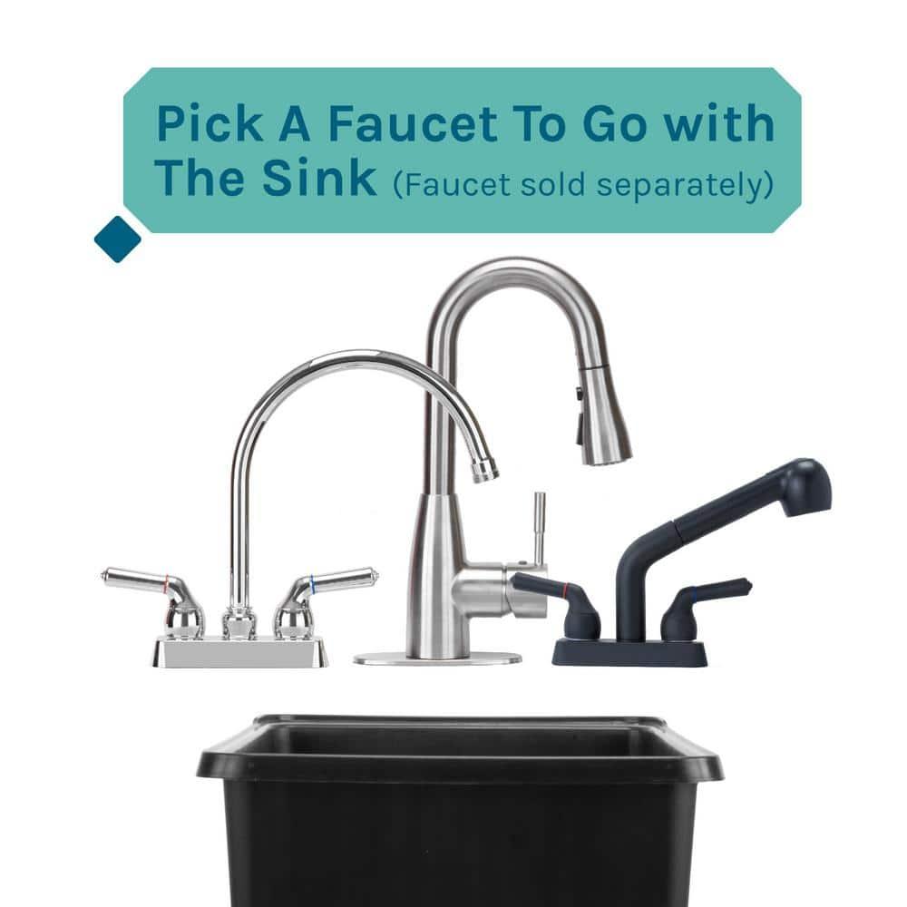 TEHILA Space Saver 16 Gallon Black Utility Sink with Black Steel Legs