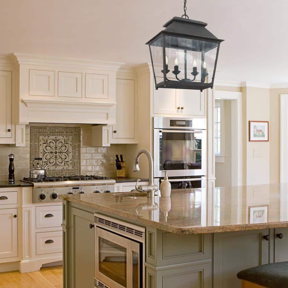 Golden Lighting Abingdon 4-Light Pendant in Antique Black Iron with Clear Glass
