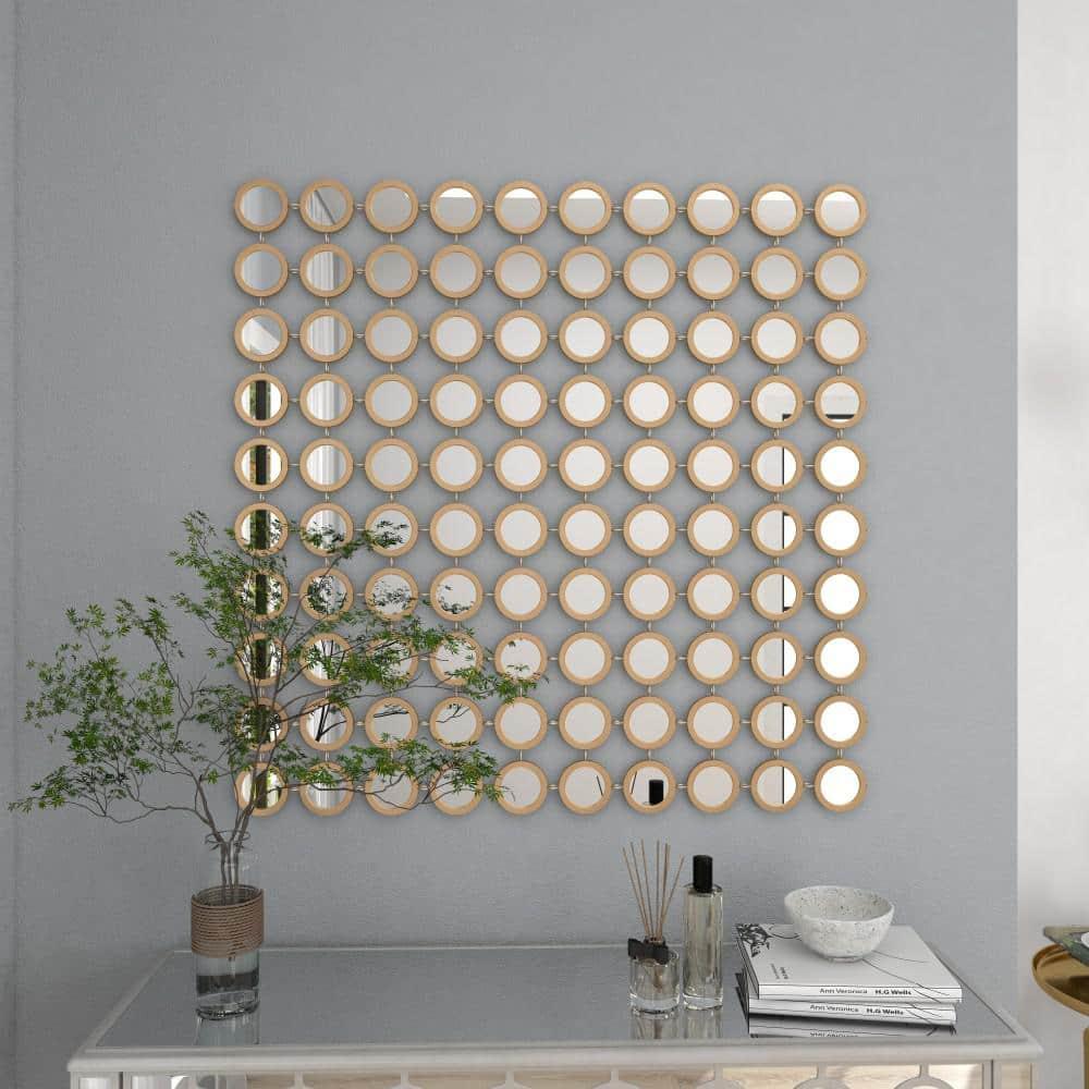DecMode 40" x 40" Gold Geometric Wall Mirror with Grid Pattern