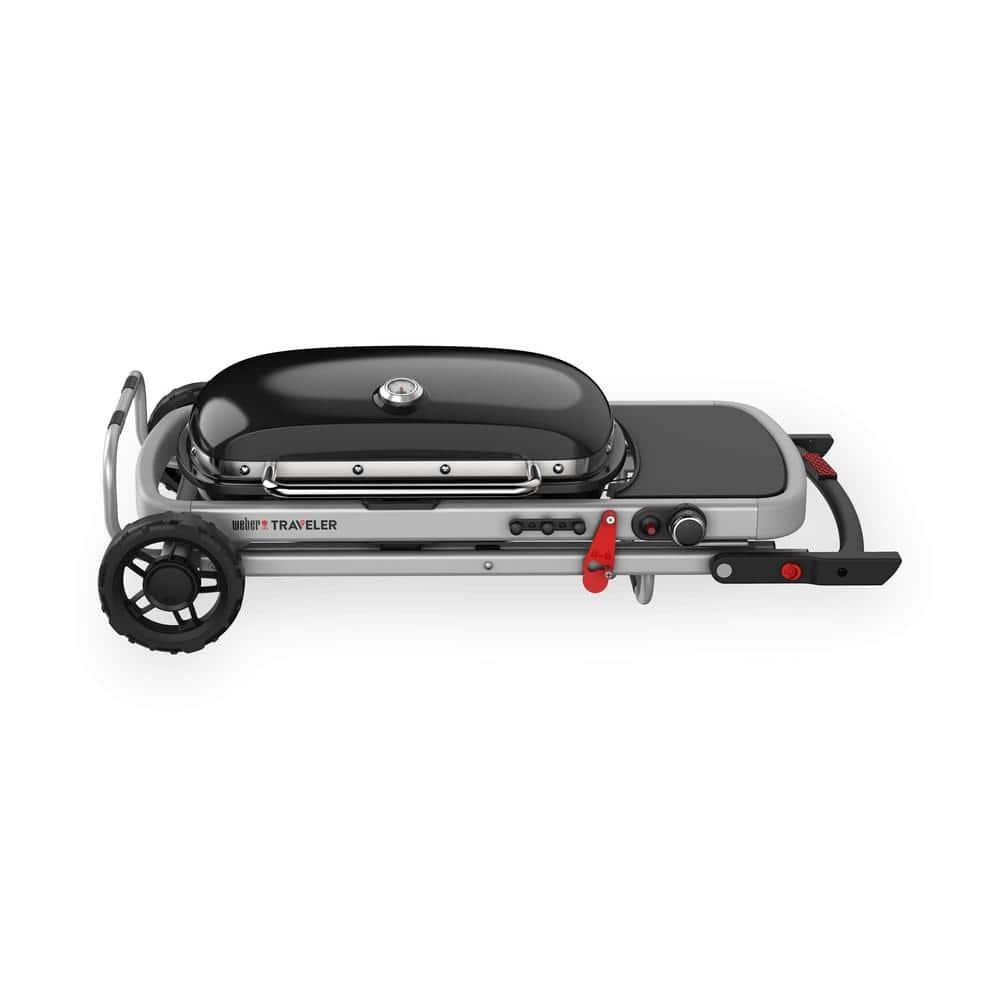 Weber Traveler Portable Outdoor Porcelain Coated Cast Iron LP Gas Grill, Black