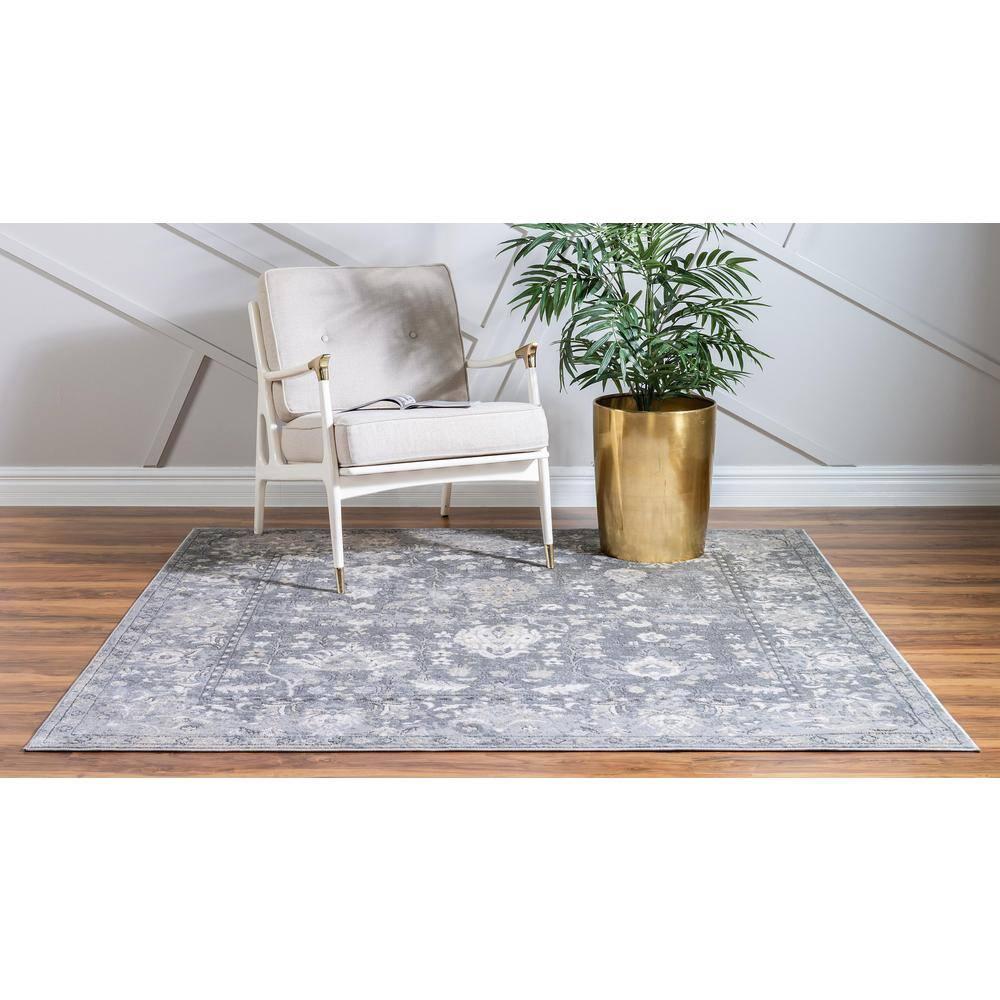 Unique Loom Portland Collection Area Rug - Central (4' 1" Square Gray/Beige)