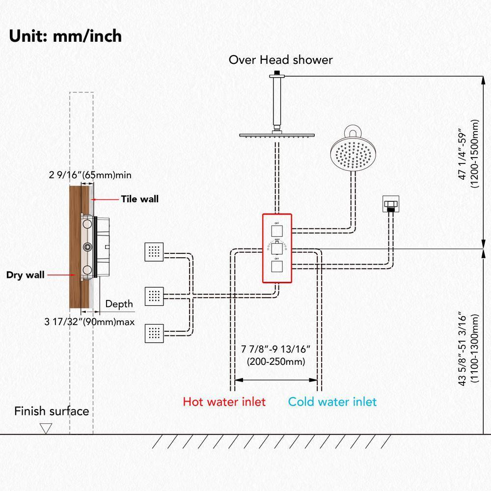 Thermostatic Shower Faucet System,12" & 6" Dual Shower Head with Rough-In Valve