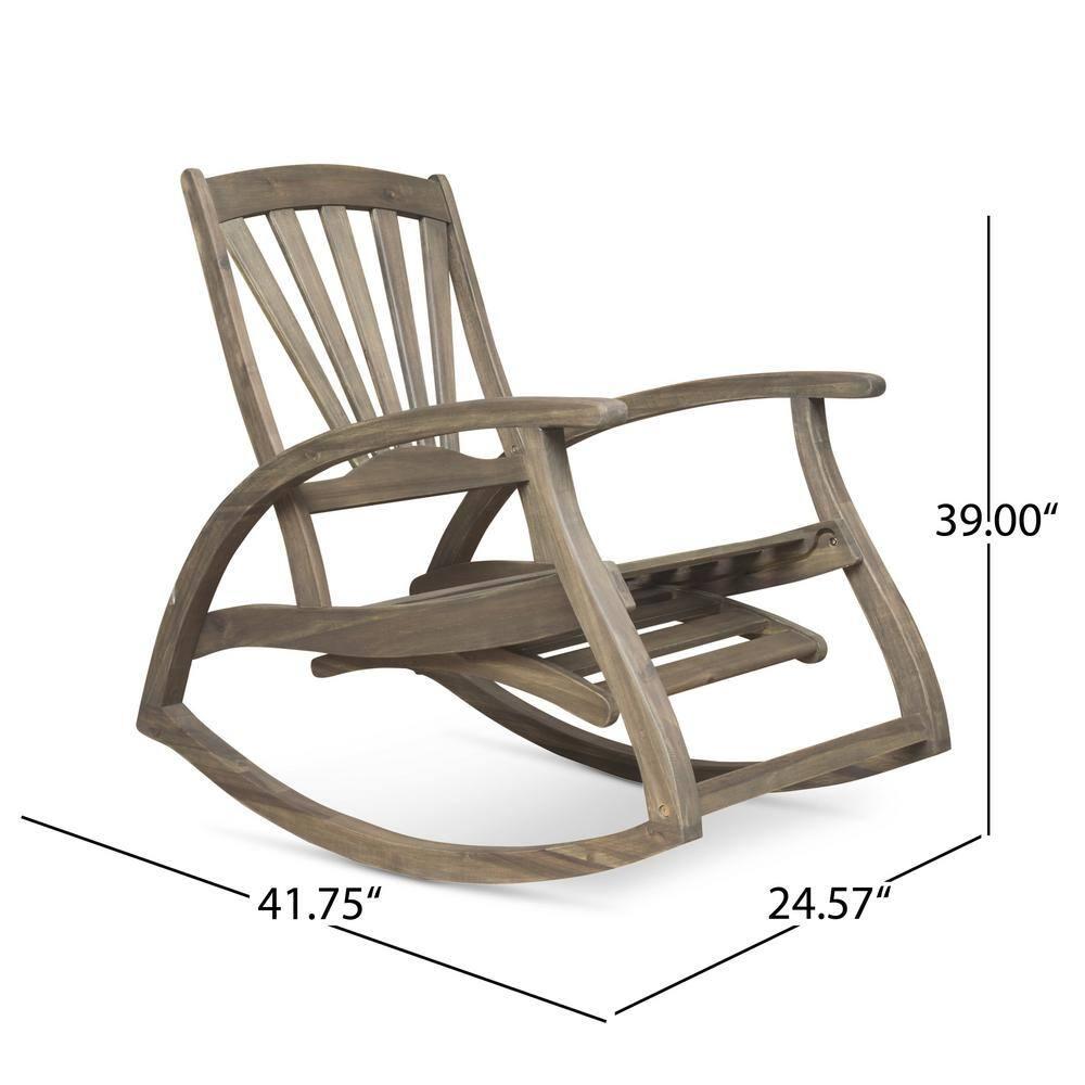 Noble House Sunview Outdoor Acacia Wood Rocking Chair with Footrest Gray