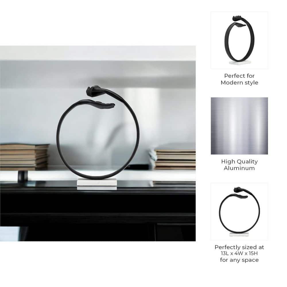 Metal, 15" Hand Ring On Base Sculpt , Black/White, Round, 15"H, Solid Color - 13" x 4" x 15"
