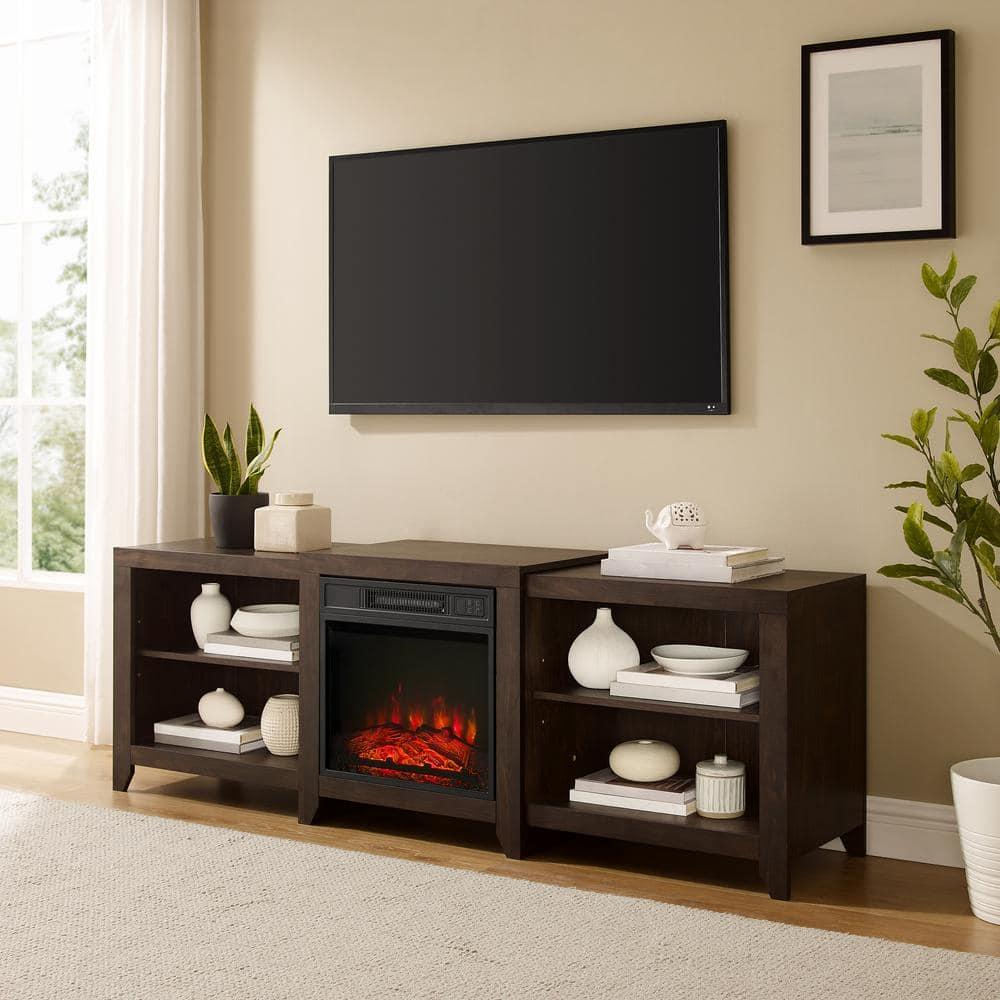 69" Ronin Low Profile TV Stand for TVs up to 75" with Fireplace Dark Walnut - Crosley: Electric, Media Console, MDF