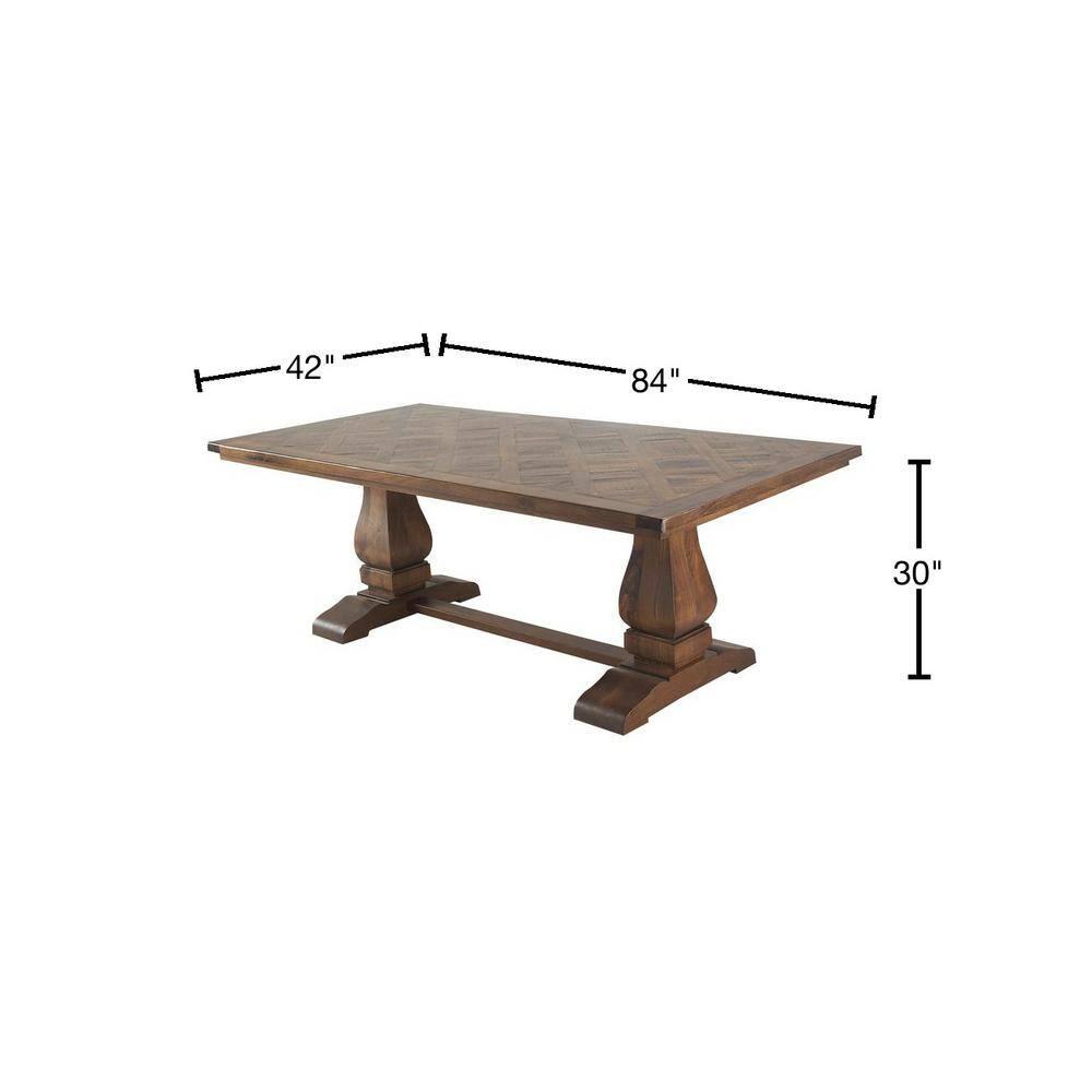 DecMode 84" x 30" Brown Mango Wood Dining Table with Parquet Inlay, 1-Piece