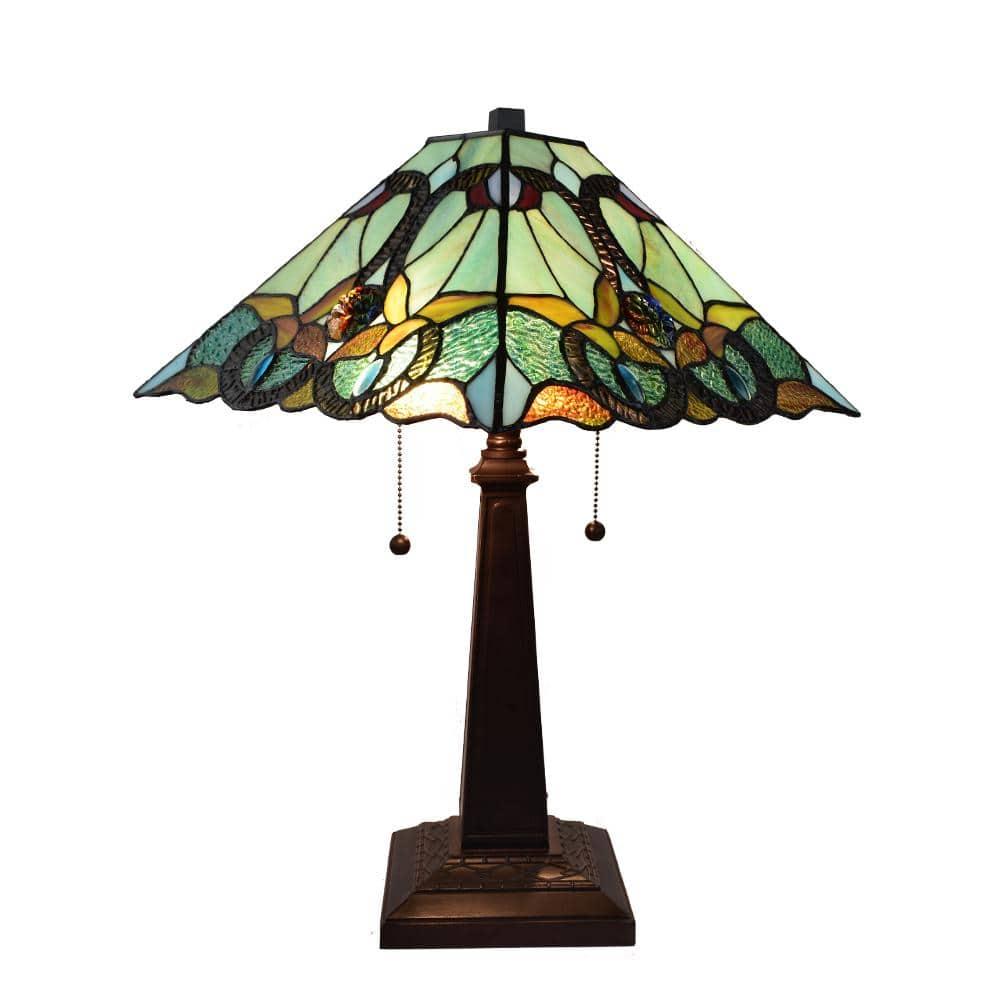 Amora Lighting Tiffany Style Table Lamp 20" Tall Stained Glass White Decor Nightstand Bedroom Handmade Gift