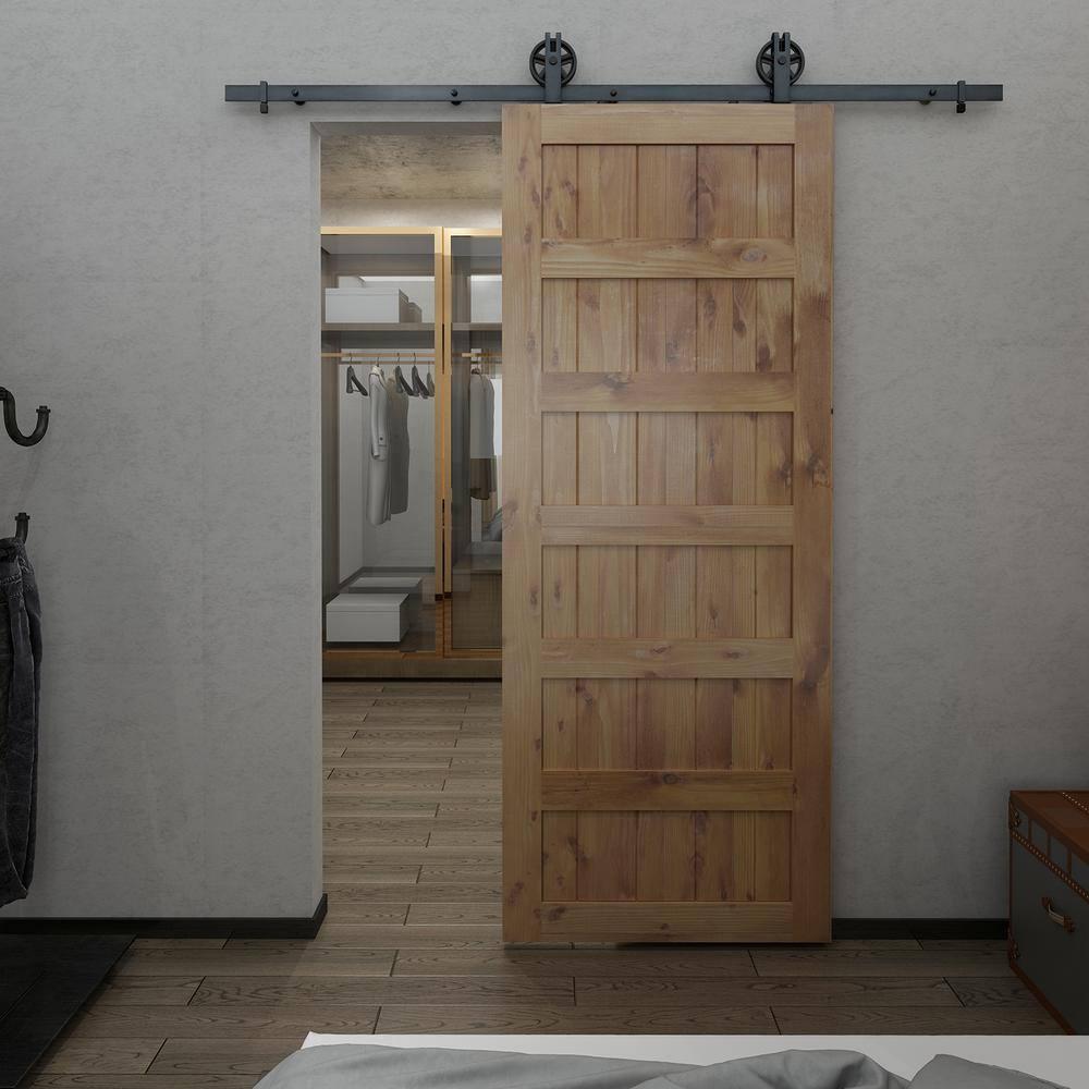 Renin Shaker 84'' Solid Wood Paneled Unfinished without Installation Hardware Kit Barn Door