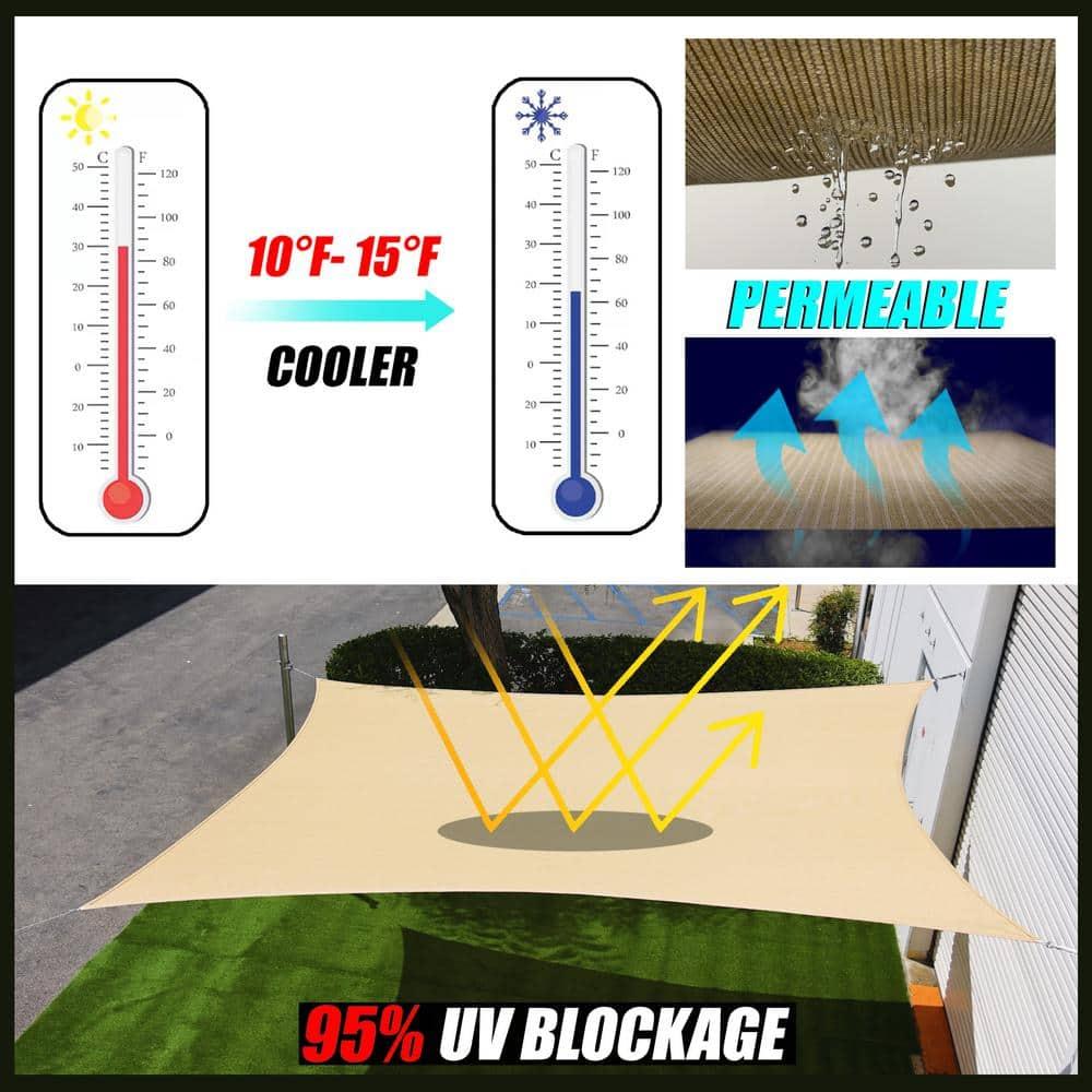 8 ft. x 10 ft. Beige Rectangle Sun Shade Sail Canopy Fabric Cloth
