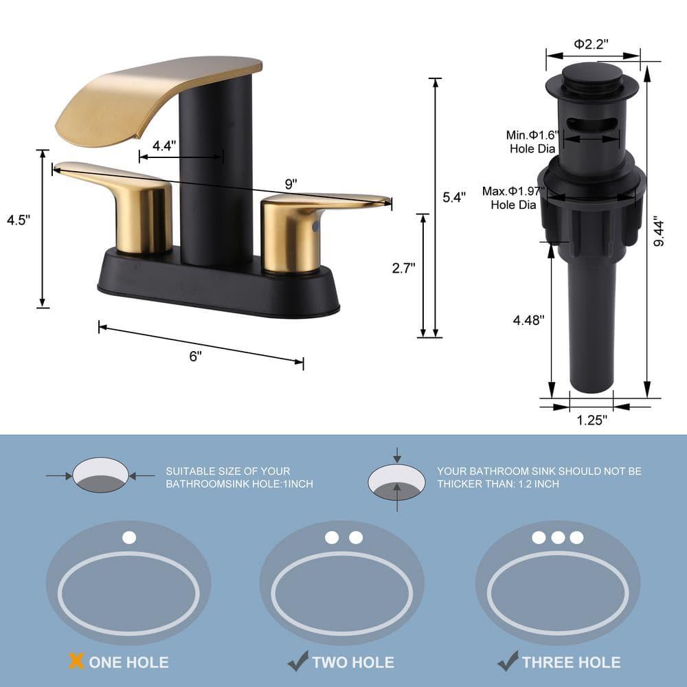 Aleasha 4-inch Centerset Double Handle Waterfall Bathroom Sink Faucet with Pop-up Drain Kit AL-2C69GB