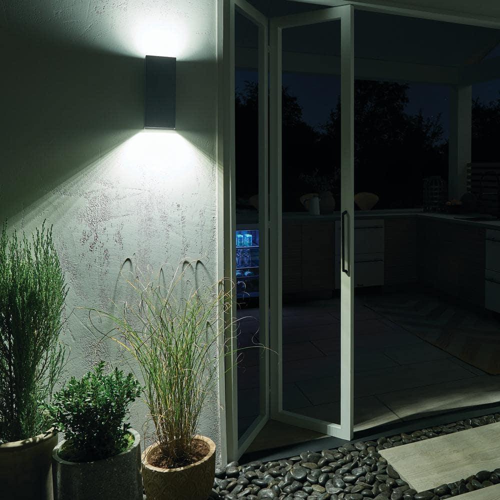 Walden 12 in. 1-Light Textured Black Outdoor Hardwired Wall Lantern Sconce with Integrated LED (1-Pack)