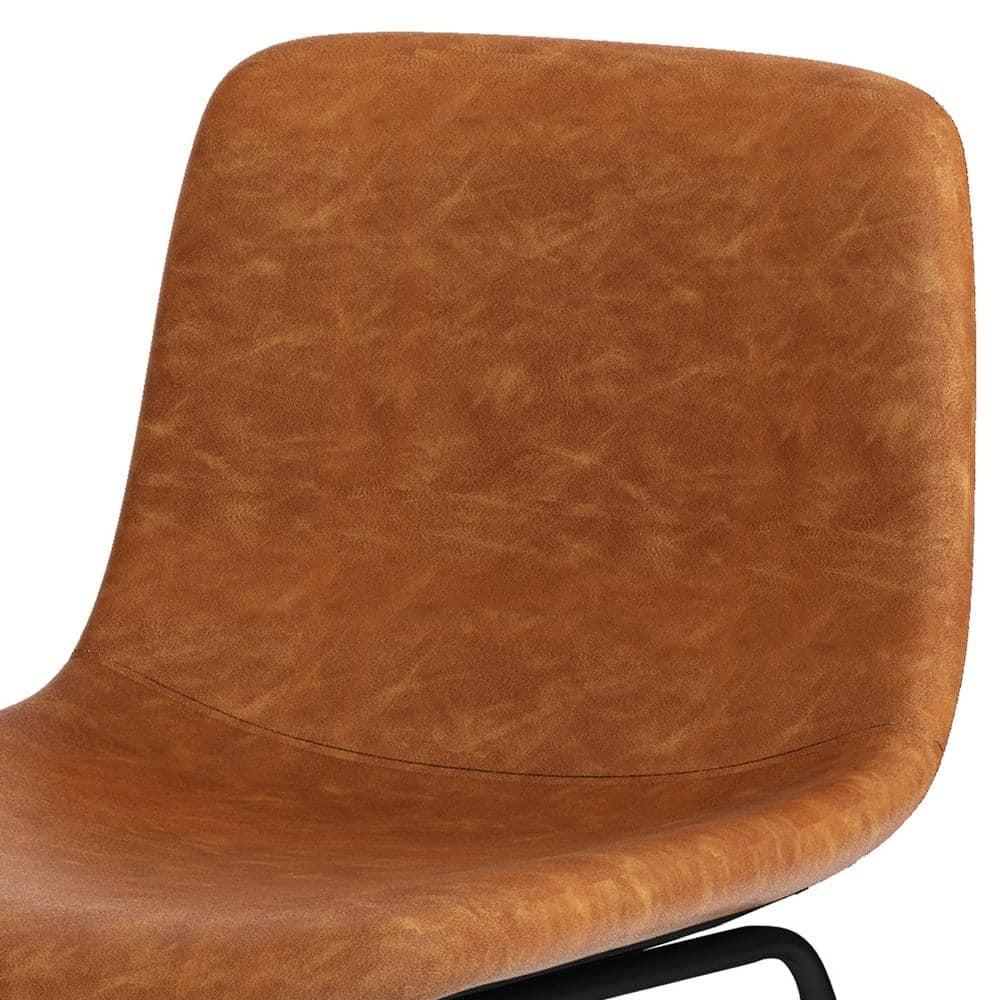 Simpli Home Jolie Upholstered Vegan Faux Leather Contemporary Counter Stool with Padded Bucket Seat and Footrest (Set of 2)