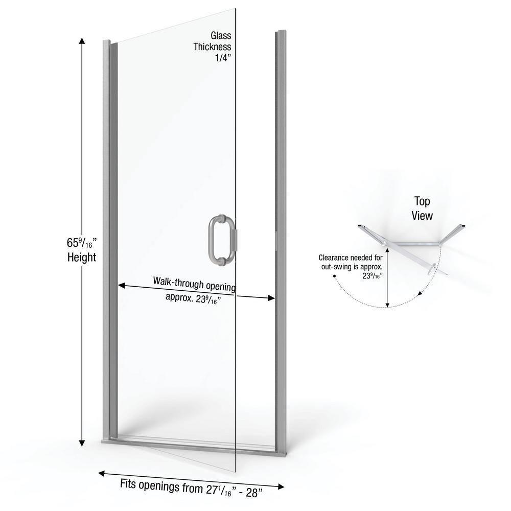 Basco INFN00A2865CLBN Infinity 28" x 65.56" Pivot Semi-Frameless Shower Door