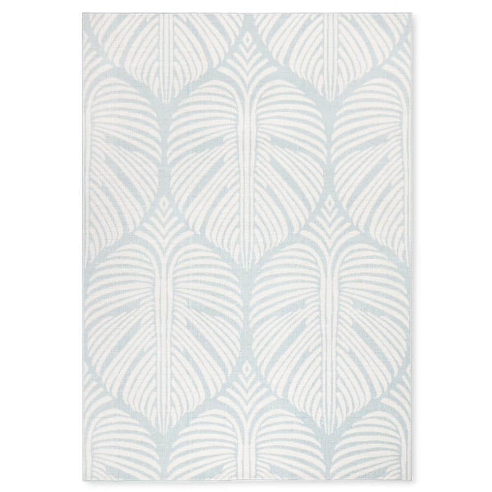 TOMMY BAHAMA Lanai Palm Leaves Indoor Outdoor Area Rug Blue/Ivory